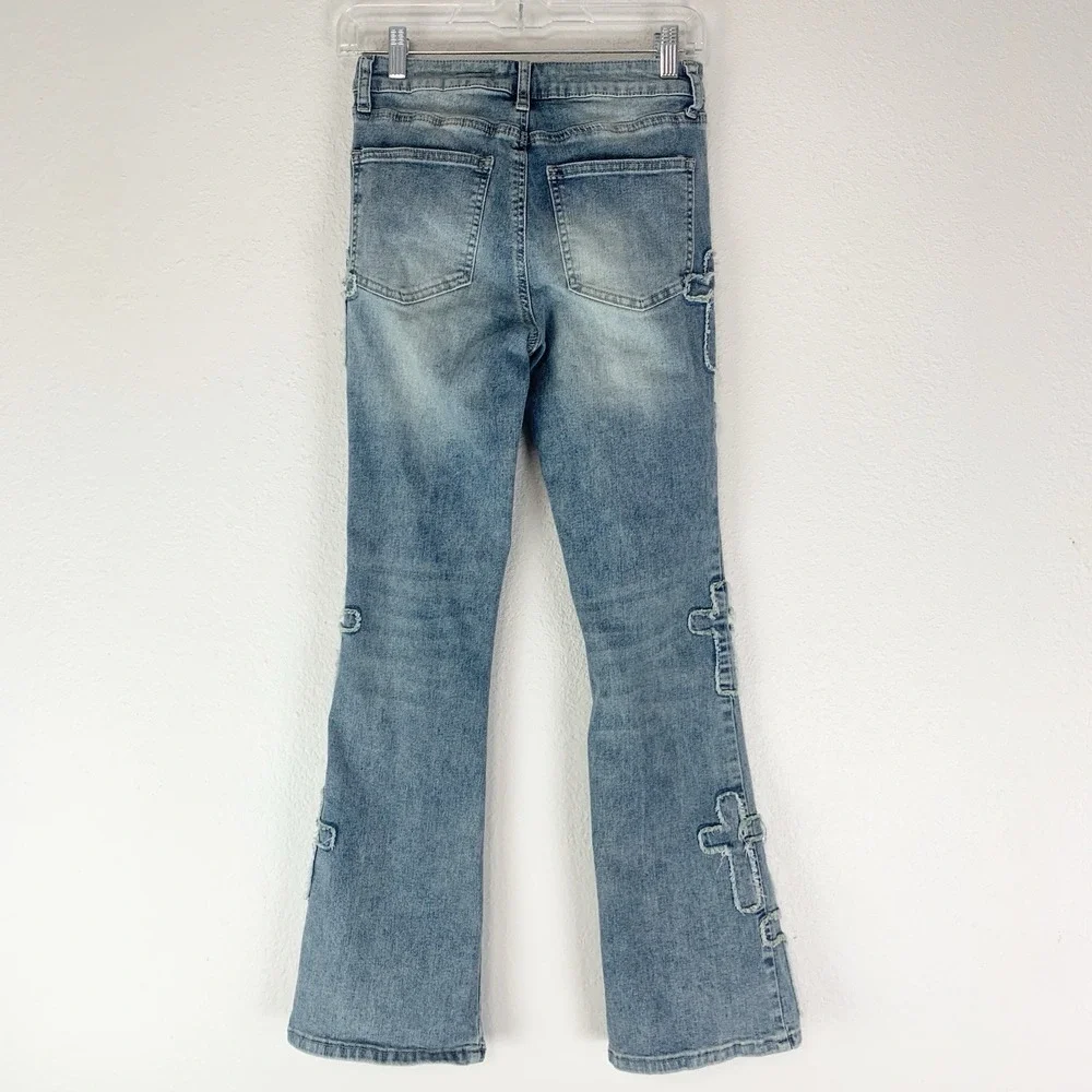 Ashley Mason Premium‎ Jeans High Rise Bootcut Cross Size 0/24 Blue Stretch Denim